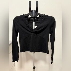 Rebel Sugar Black Long Sleeve Top Women Large NWT Stretch Knot Crop Top